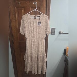 Remington Boho Style Floral High Low Dress in Cream and Pink